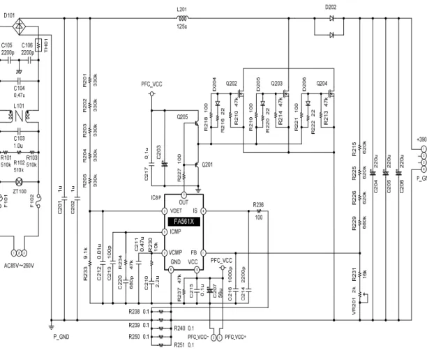 Fig. 2-14. The circuit diagram of CCM boost PFC controlled by FA5610 series.