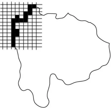 図 2.7  正方形の格子による地図（山 梨県）の粗視化 
