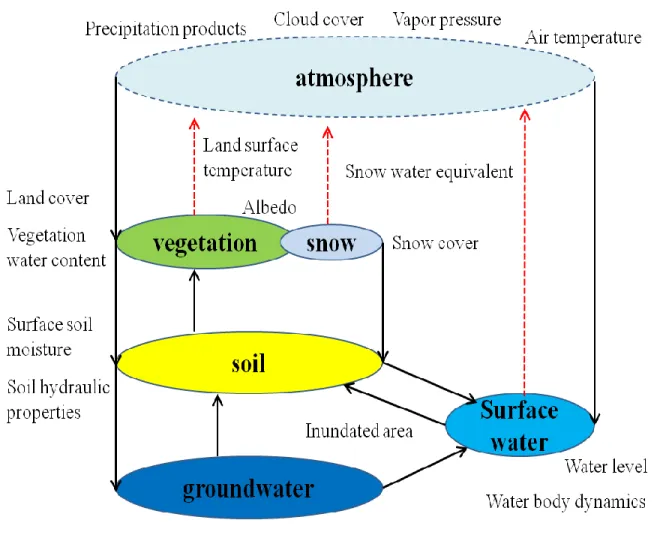 Figure 1.1 Potential ways in which remote sensed observations can inform water  resource assessment systems  