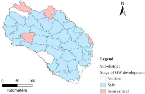 Figure 4.11 Stage of groundwater development in sub-districts of the Upper Bhima  Catchment during 2004 (Source: GSDA [104])