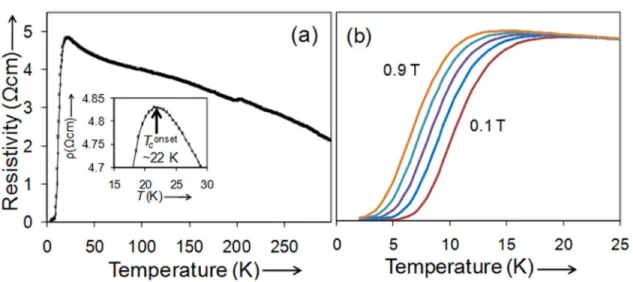 Figure  2.5  (a)  shows  the  temperature  dependence  of  electrical  resistivity  for  a  pellet of powder with a molar ratio of Ba/Bi = 1.00 pressed using a cubic­anvil­type high  pressure  facility  (8  GPa/200  ºC)