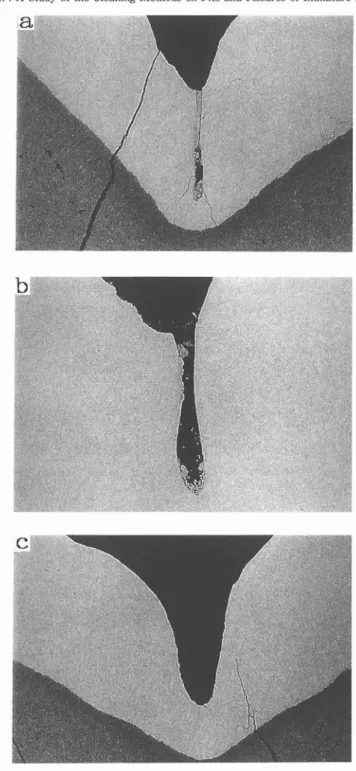 fig. 2. SEM photographs of pits and fissures . (a) cleaned by brush-cone ;
