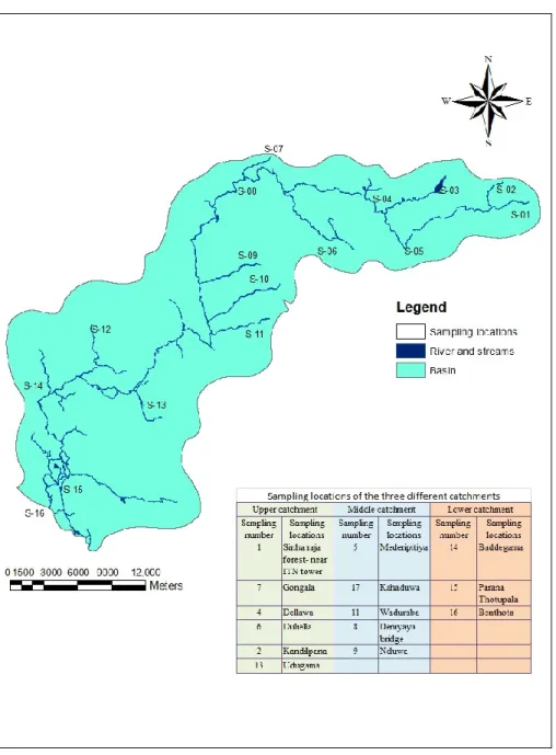 Figure 2.2: Sampling locations of the Gin River basin 