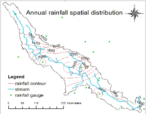 Figure 3.3. Spatial distribution of annual rainfall in the Da River Basin 