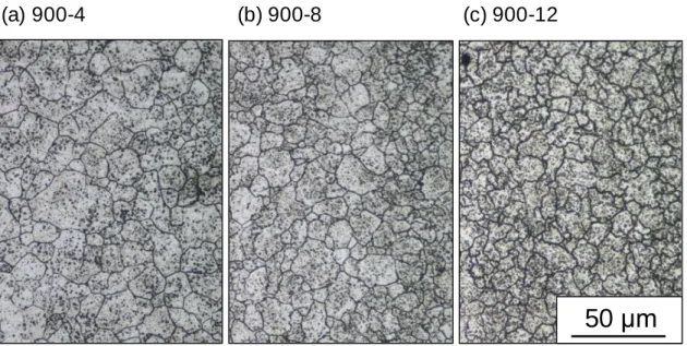 Fig. 2-11    Prior-austenite grain structures of specimens IH-heated at 900 °C. 