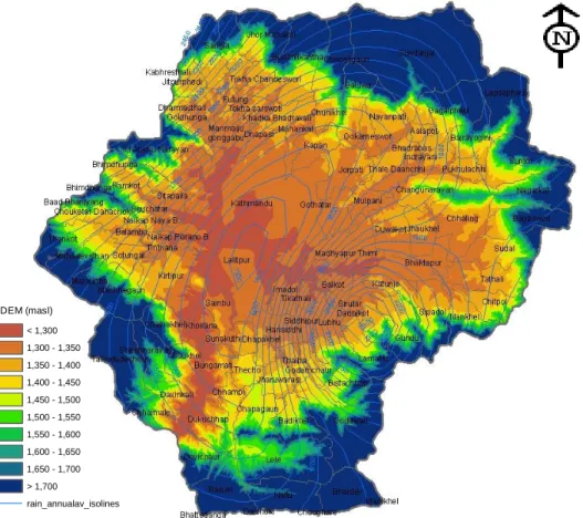 Fig 3.3 shows the spatial variation of annual average rainfall. Maximum annual average rainfall  (2450 mm)  is  more concentration  in the  northern  part of the  valley