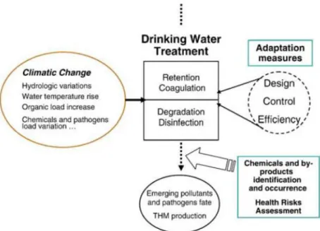 Figure 2.4. Climate change impacts and drinking water treatment issues (Delpla et al.,  .