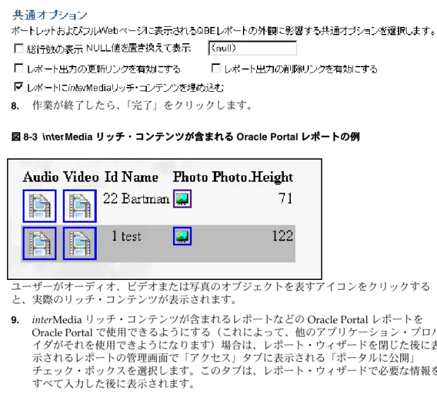 図 8-3 interMedia リッチ・コンテンツが含まれる リッチ・コンテンツが含まれる リッチ・コンテンツが含まれる リッチ・コンテンツが含まれる Oracle Portal レポートの例 レポートの例 レポートの例 レポートの例