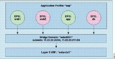 図 5 : ブリッジ ドメイン、サブネット、およびレイヤ 3 VRF