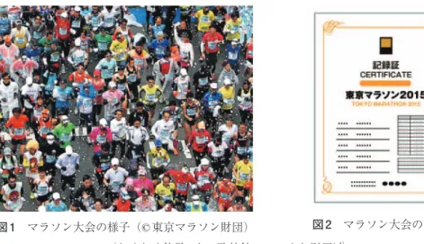 図 2  マラソン大会の記録証 図 1  マラソン大会の様子（© 東京マラソン財団）