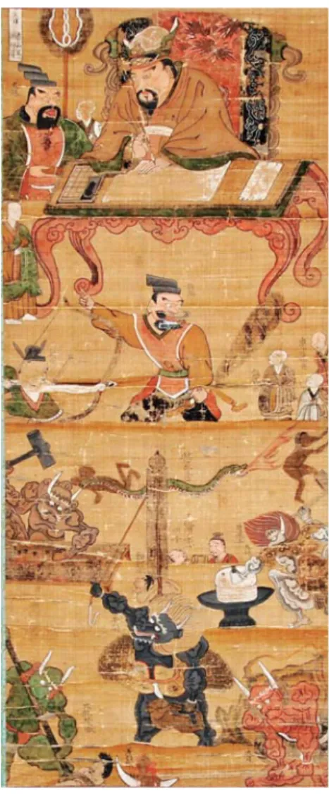 図 2 宝幢院本地蔵十王図人道第三幅と泰山王幅 92.9×38.7老いの坂部分（上部）