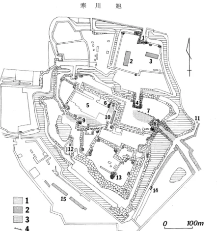 Fig.  3.  Map  showing  damage  in  and  around  the  Kanazawa  Castle  by  the  earthquake  of  1799.