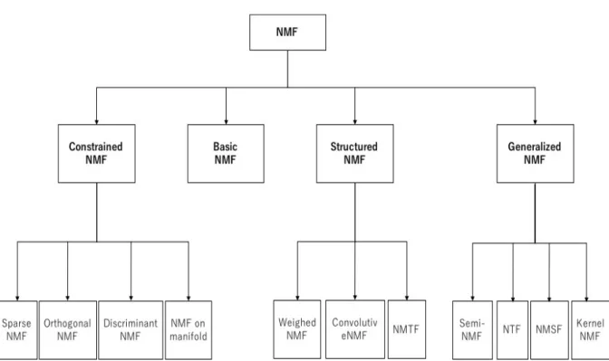 図 2.3: NMF モ デ ル と ア ル ゴ リ ズ ム の カ テ ゴ リ [1]