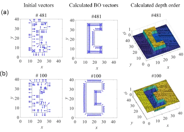Figure  4.3  Calculated  BO  vectors  and  depth  order  for  a  C-shaped  figure  with  randomly assigned initial vectors
