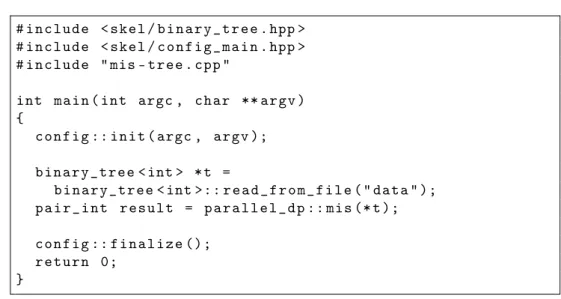 Figure 4.2: Example of using generated code. mis-tree.cpp is an output file that our parallelizer generates from the program shown in Figure 4.1.