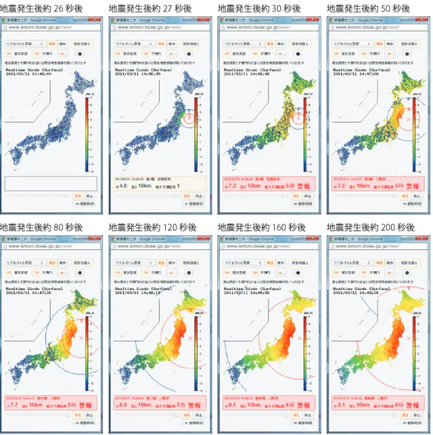 図 1  東北地方太平洋沖地震の際の新強震モニタの例．  
