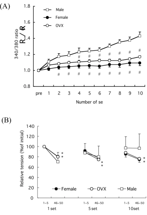 Fig. 19. (A) Effect of sex difference following eccentric (ECC) contractions in spinotrapezius muscles in  vivo on [Ca 2+ ] i 