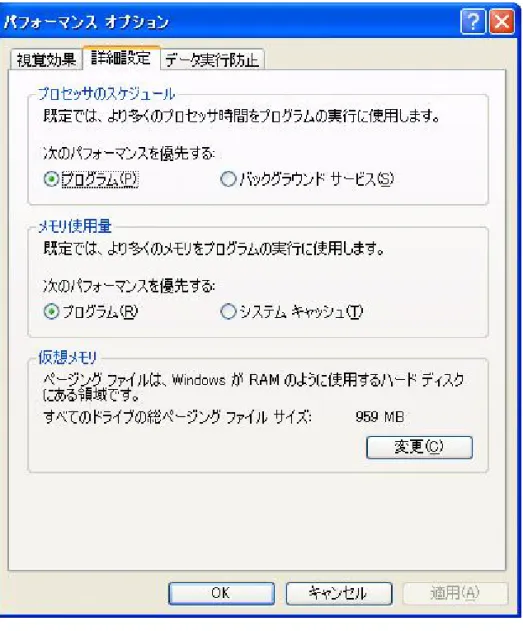 図 14 [ パフォーマンスオプション ] ダイアログの [ 詳細設定 ] タブ