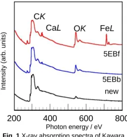 Fig. 1 X-ray absorption spectra of Kawara samples (5EBf, 5EBb, new).