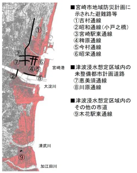 図 3-2 津 波 浸 水 想 定 区 域 内 の 計 画 的 な 整 備 が 必 要 な 道 路
