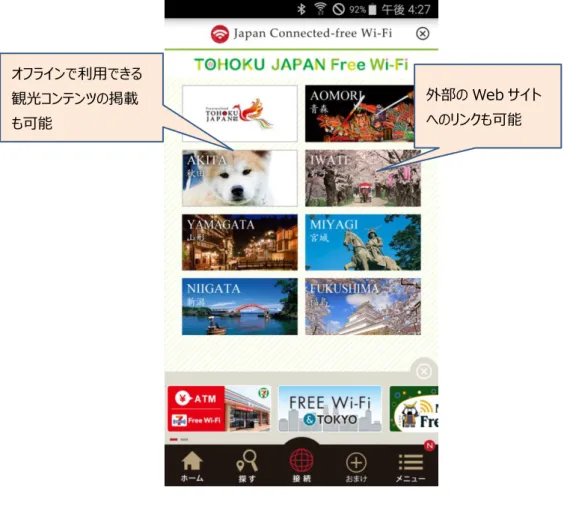 図 1  「TOHOKU JAPAN Free Wi-Fi」の画面（イメージ） 