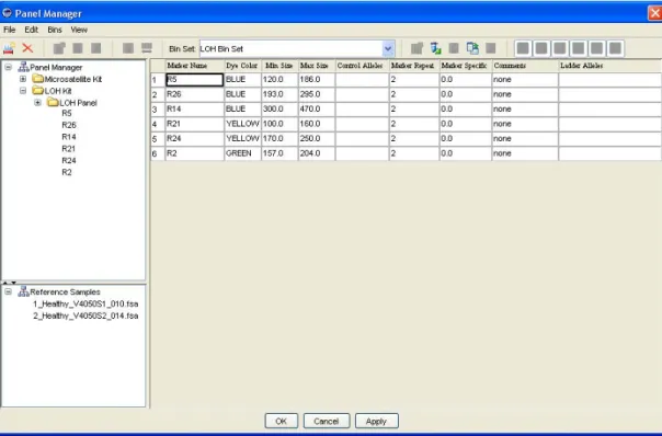 図 2-3 選択された  Panel  に対する  Marker  とリファレンス サンプル ファイルを表示する  Panel  Manager