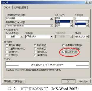 図  2  文字書式の設定（MS-Word 2007） 