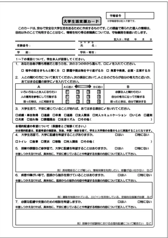 図 1 大学生活支援カード（2019 年度版）