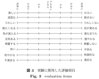 図 3 実験に使用した評価項目 Fig. 3 evaluation items