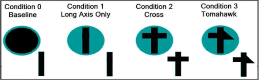 Fig 1. The shapes of the sticks and the matching trays for each condition. Not to scale