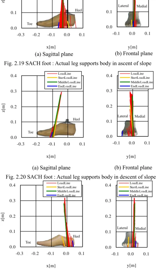 Fig. 2.21 Multi axis foot : Actual leg supports body in ascent of slope (a) Sagittal plane (b) Frontal plane 