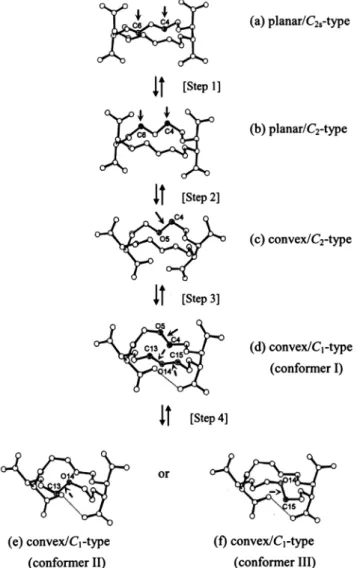 Fig. 6. Possible flow of transition of (+)-18C6H 4  from its planar/C 2s -type to convex/C 1 -type conformation