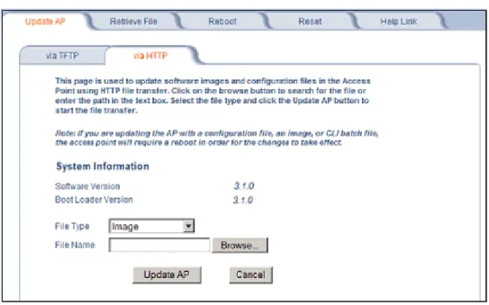 Figure 2-14 Update AP via HTTP Command Screen 2. From the File Type drop-down menu, select Image.