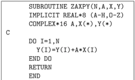 図 4 から分かるように、配列が L2 キャッシュに収まる領域（ N ≤ 8192）では、SSE2 命令を 使ったプログラム（with SSE2）が最も高速である。この場合の最高性能は約 3 GFLOPSと、Xeon 3.06 GHz のピーク性能（6.12 GFLOPS）の約半分程度である。 ところが、L2 キャッシュを外れた場合には、x87 命令で実行した場合とほとんど同じ性能に低 下してしまう。これは、メモリアクセスを少なくし、キャッシュの再利用性を高めることが高い性 能を得るうえで不可欠であることを