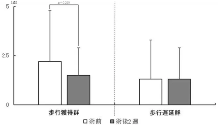 図 5：2 群 の 術 前 と 術 後 2 週 の 疼 痛 の 比 較