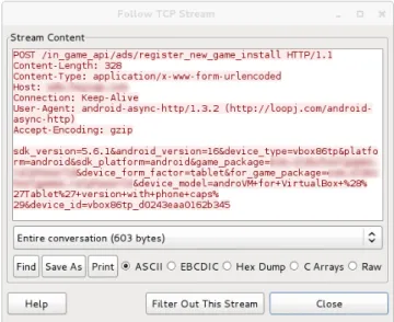 Fig. 6 Example TCP stream that leaks the device ID to an advertisement server