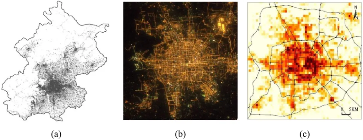 Figure  1-1.  Different  data  sources  over  the  same  city`s  (Beijing  as  example)  delineation