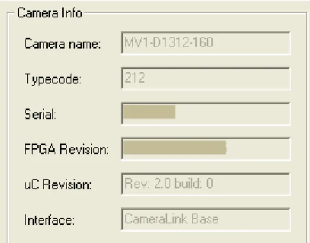 図  1.4 MV1-D1312(I,IE)-CL-Series 対応カメラの Info ウィンド 
