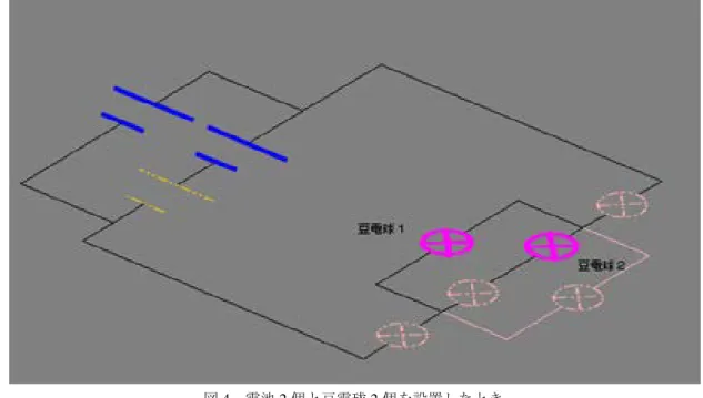 図 4  電池 2 個と豆電球 2 個を設置したとき 