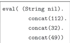 図 8 文字列リテラルを用いずに “p 1” をエンコードしたプログラム Fig. 8 An encoded program for “p 1” with no string literals