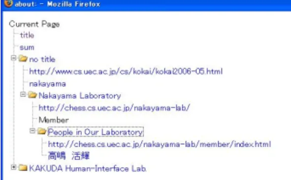 図 10: 図 9 の GUI 表示 析による絞込み，最終更新日やタグによるフィルタリ ングを実装した． spi では， Web 文書をツリー形式で 保存することで探索範囲となるタグの指定をしたクエ リの探索が可能である．また，フィルタリングによる 探索の絞込み方式は，既存言語による記述と比べ，簡 易かつ理解し易い． 今後はさらに，実用化に向け，文法や関数・変数の定 義，結果の表示，保存，制御構文などのスクリプトの 機能拡張に向けて，それらの仕様を煮詰めていく．そ して，機能拡張を容易にする機能としてユーザ