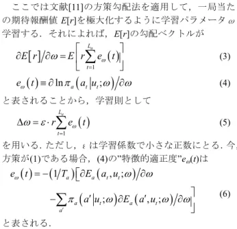 Figure 1 Expected value of move  a t ,  E a * (a t ,u t ; ω ), static  evaluation function  of state u,  E a s (u; ω ), and transition  probability from u t  to u, P(u|a t ,u t ; ω ).