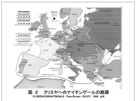 図 2 クリミヤへのナイチンゲールの経路