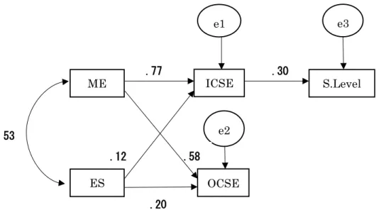 Figure  3.1.  Causal  model  of  in-class  and  out-of-class  self-efficacies  with  standardized  estimates