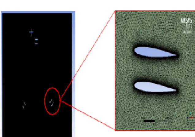 Figure 4. The shape of domain with rectangle-type meshing  using NACA 0012 airfoils 