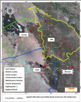 Figure 2. Spatial allocation of the public road services in  the study area/reality 