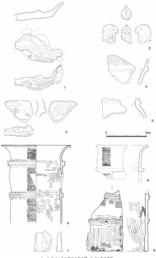図 2　金山里方台形古墳と老迪遺跡の埴輪 1～5・7・8：金山里方台形古墳　9・6：老迪遺跡