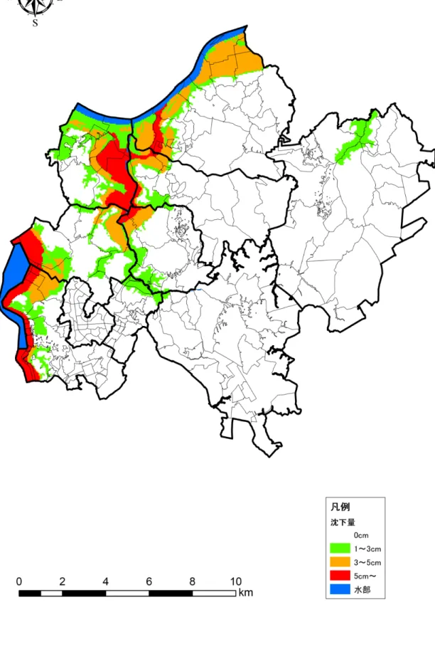 図 3.4.11  液状化沈下量（D.成田市直下地震） 