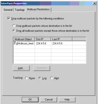 図 1-8 ［ Interface Properties ］ウィンドウの［ Multicast Restrictions ］タブ