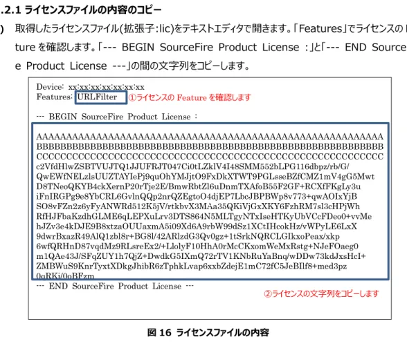図 16  ライセンスファイルの内容 Device:  xx:xx:xx:xx:xx:xx:xx 